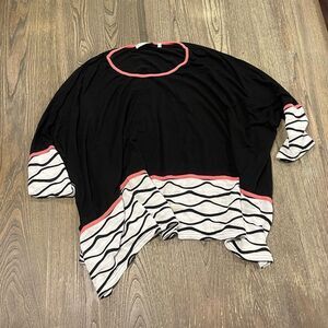 Patrizia Luca Blouse Knit 3/4 Dolman Sleeve Round Neck Black Multi Size L/XL